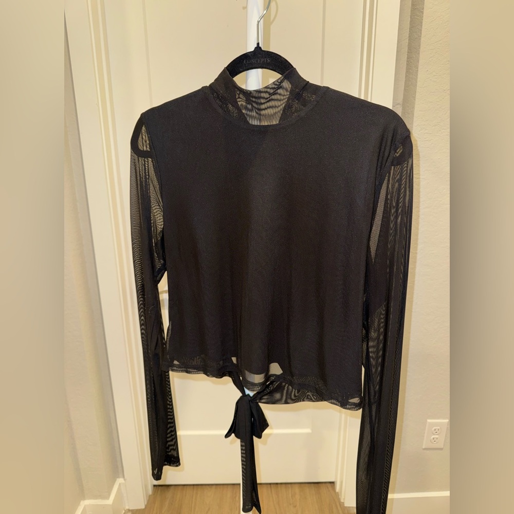 Bar III size XL Elegant Black Sheer Women's Top with lower back tie